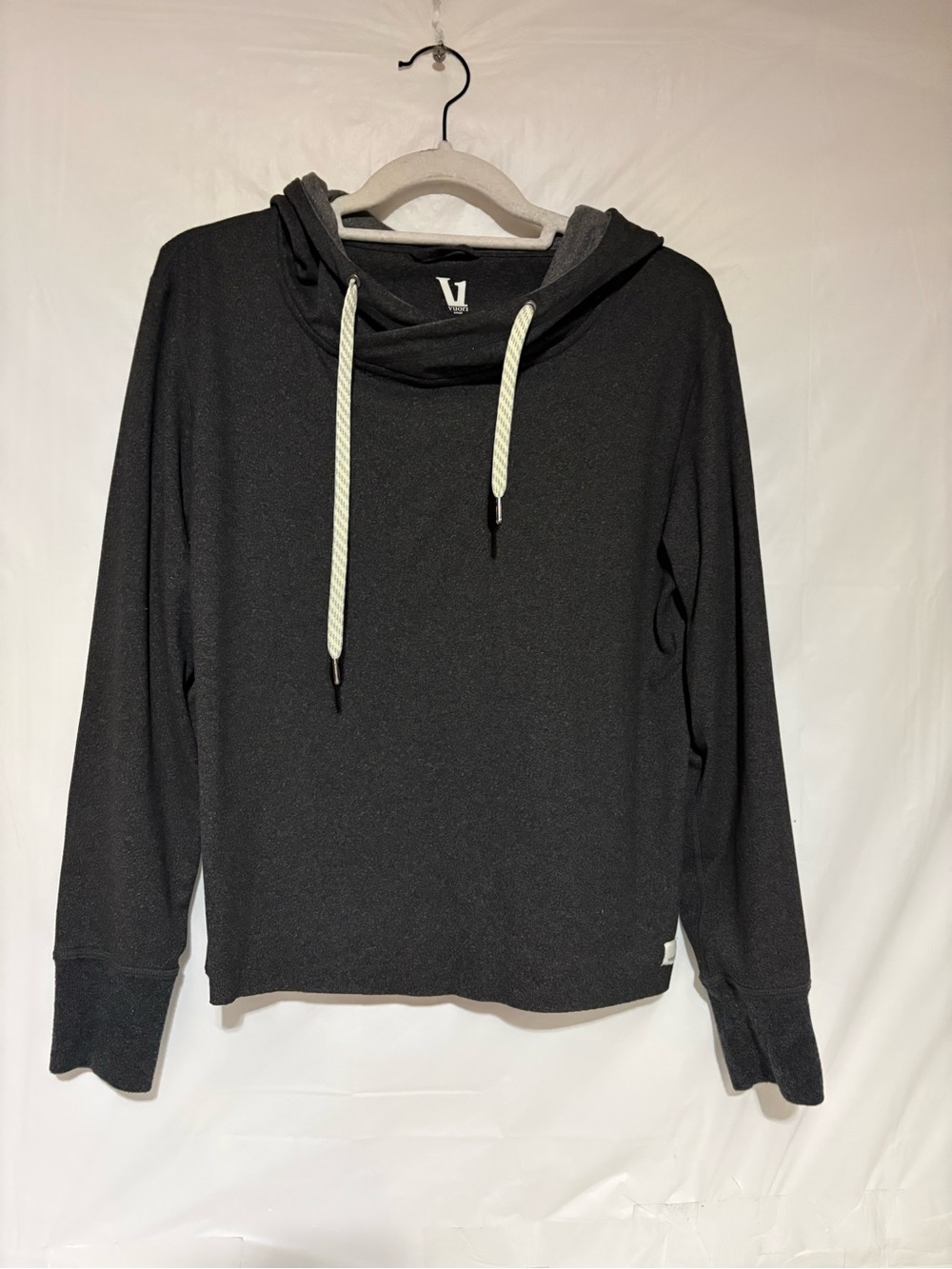 Vuori Black/Charcoal Pullover Hoodie with Cream Drawcords